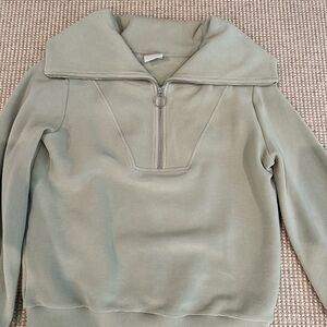 Varley Vine Ribbed Sage Green Quarter-Zip Pullover - XS